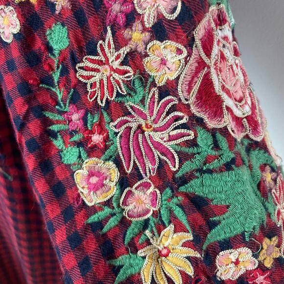 ZARA TRF Embroidered Boho Western Grunge Cowgirl Floral Duster Plaid Shirt Dress - Picture 7 of 10